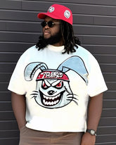 Men's Plus Size Angry Rabbit Print Short Sleeve T-Shirt Shorts Suit
